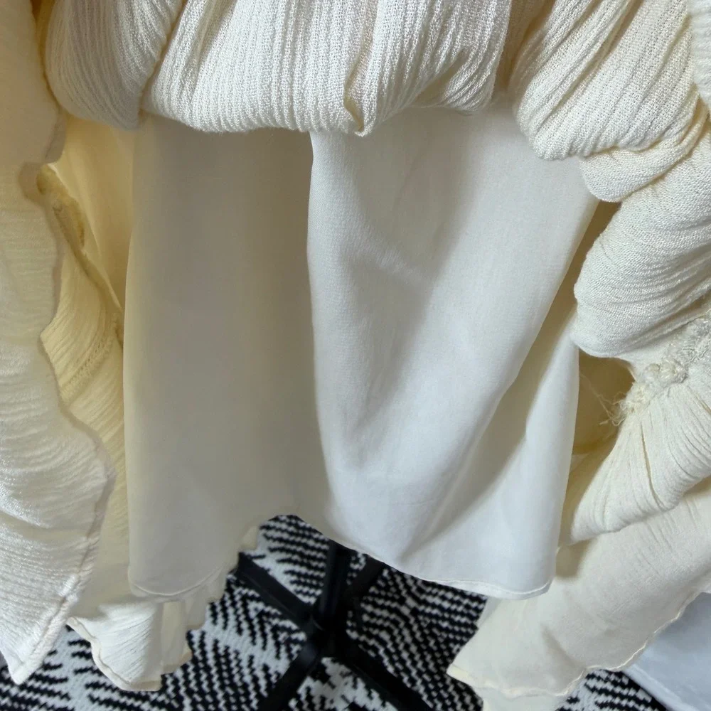 Bow & Arrow Womens L Beige Prairie Skirt Tiered Gauze‎ Boho Maxi Elastic Waist